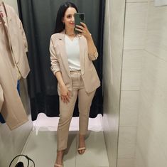 Brand New With Tags! Classy Suit Set That Can Be Worn For Many Occasions. Cream Color Suits Women, Chic Business Casual Sets With Straight Pants, Beige Tailored Sets For Workwear, Beige Workwear Sets For Spring, Beige Sets For Workwear In Spring, Beige Straight Pants Sets For Workwear, Beige Office Pantsuit With Straight Pants, Beige Workwear Sets With Straight Pants, Beige Straight Pantsuit For Office