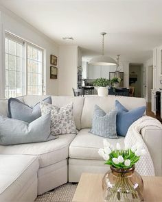 Cape Cod Family Room, Small House Renovation Ideas Living Room, Costal Grandma Apartment, Coastal Aesthetic Apartment, Costal Grandma Aesthetic Living Room, Post Grad Living Room, Neutral With Color Living Room, Costal Granddaughter Living Room, Blue And White Apartment Aesthetic