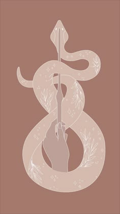 a drawing of a snake and an arrow on a brown background