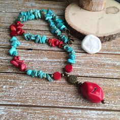 Beach Jewelry With Red Gemstone Beads, Beach Red Gemstone Beads Jewelry, Bohemian Turquoise Necklace With Colorful Beads For Gift, Red Gemstone Beads Jewelry For Beach, Red Gemstone Bead Jewelry For The Beach, Red Bohemian Jewelry For Beach, Red Bohemian Jewelry For The Beach, Bohemian Red Jewelry For Beach, Red Bohemian Beach Jewelry