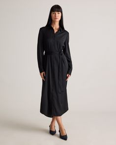 Never underestimate the power of a shirt dress. Our Washable Stretch Silk Maxi Shirt Dress features a chic length, removable silk belt, and button-down front for timeless structure. Easy to style, easy to wash, for a low-maintenance luxe look that works for office days, date nights, and beyond. Formal Button-up Midi Dress With Tie Waist, Classic Button-up Shirt Dress For Formal Occasions, Formal Shirt Dress With Belted Cuffs For Fall, Formal Fall Shirt Dress With Belted Cuffs, Chic Button-up Belted Dress For Fall, Chic Fall Belted Button-up Dress, Chic Button-up Belted Dress With Belted Cuffs, Chic Belted Dress With Button-up Cuffs, Chic Belted Dress With Button-up And Belted Cuffs