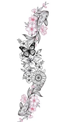 a flower and fish tattoo design