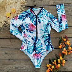 New long sleeve surfing suit one-piece swimsuit women's high waist swimsuit Printed Rash Guard For Beach, Printed Rash Guard For Summer Beachwear, Printed Rash Guard For Swimming Beachwear, Printed Beachwear Rash Guard For Summer, Printed Summer Beachwear Rash Guard, Long Sleeve Swim Dress For Beach, Long Sleeve Swim Dress For Beach Vacation, Long Sleeve Beachwear Swim Dress For Vacation, Spring Poolside Rash Guard For Beachwear