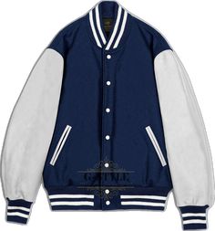 Navy Cotton Outerwear With Baseball Collar, Navy Cotton Varsity Jacket For Fall, Navy Cotton Outerwear For College, Navy Hooded Outerwear For College, Blue Cotton Outerwear With Baseball Collar, Casual Blue Varsity Jacket, Blue Cotton Varsity Jacket With Baseball Collar, Navy Varsity Hooded Outerwear, Navy Hooded Varsity Outerwear