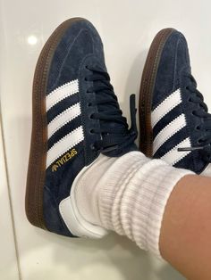 #navyblue #aesthetic #💗🎀 Adidas Blue Spezial, Navy Adidas Spezial, Navy Sambas Outfits, Adidas Spezial Aesthetic, Aesthetic Trainers, School Shoes Aesthetic