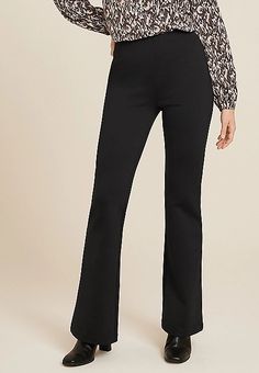 High Rise Pull On Flare Pant | maurices Slim Fit Elastane Trousers, Slim Fit Elastane Ankle-length Pants, Slim Fit High-waisted Elastane Bottoms, Elegant Stretch Cotton Wide Leg Pants, Fall Wide-leg Slim Fit Dress Pants, Elegant Non-stretch Cotton Pants, Classic Stretch Elastane Bottoms, Slim Fit High-waisted Pants For Fall, Slim Fit High-waisted Dress Pants For Fall