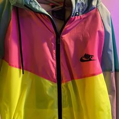 Brand New Nike Windbreaker Worn Once Spring Multicolor Color Block Windbreaker, Retro Yellow Windbreaker For Spring, Urban Multicolor Outerwear For Spring, Trendy Multicolor Spring Windbreaker, Urban Multicolor Spring Outerwear, Sporty Multicolor Windbreaker For Spring, Yellow Track Jacket For Spring Streetwear, Spring Streetwear Color Block Outerwear, Spring Color Block Outerwear For Streetwear