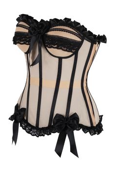 Full bust corset made of premium mesh fabric Underwire padded cups Ruffle & bow trim Side Zipper Closure Waist Tape Fully Steel Boned Lace-Up Back for cinching Fairy Tale Costumes, Military Costumes, Ladybug Costume, Devil Costume, Waist Cincher Corset, Angel Costume, Nurse Costume, Gothic Corset, Bunny Costume