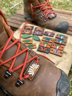 Leather Boot Charms Boot Accessories Shoelace Lacelets - Etsy Jewelry Mushroom, Boot Charms, Shoes Charms, Diy Sy, Diy Leather Projects, Leather Craft Projects, Leather Tools, Handmade Boot, Hiking Accessories