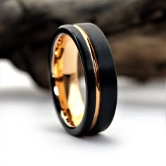 6 mm Black Rose Gold Wedding Ring | Thorum Tungsten Carbide Mens Rings, Gold Stacking Rings Wedding, Men's Wedding Rings, Anodized Titanium, Black Wedding Band, Black Wedding Rings, Future Engagement Rings, Tungsten Wedding Rings, Men's Wedding Bands