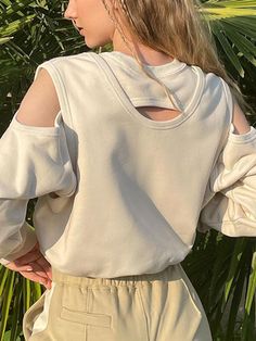 Solid Off The Shoulder Long Sleeve Casual Cropped Sweatshirt