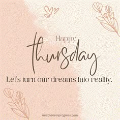 the words happy thursday are written in brown ink on a light pink background