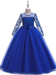 Vestidos largos de niña de las flores del desfile de la fiesta del cuello de la joya de la princesa con la manga - BIZTUNNEL Neck Flower, Cheap Flower Girl Dresses, Prom After Party, Lace Beading, Girls Dresses Online, Blush Pink Dresses, Lace Ball Gowns, Kids Party Dresses, Lace Flower Girls