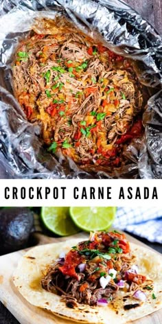 crockpot carne asada on a wooden cutting board