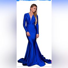 Royal Blue Form Fitting.. Very Pretty Blue V-neck Mermaid Dress For Gala, Blue Mermaid Hem Dress For Evening, Blue Mermaid Dress With Mermaid Hem For Evening, Blue Mermaid Dress For Evening, Blue Mermaid Fishtail Dress For Gala, Blue Fishtail Mermaid Dress For Gala, Blue Fitted Mermaid Dress For Formal Occasions, Fitted Blue Mermaid Dress For Formal Occasions, Blue Elegant Mermaid Dress For Evening