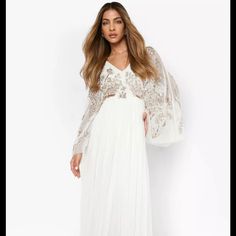 Embellished Ivory Gown For Wedding, Bridesmaids Plus Maxi Dress, Pleated Tulle, Ivory Gown, Homecoming Dance, Boohoo Dresses, Dance Club, Lace Neckline, Mesh Skirt, Curvy Dress