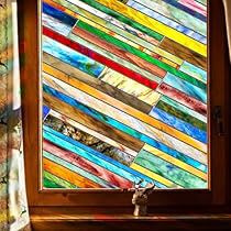 the window is covered in multicolored paper