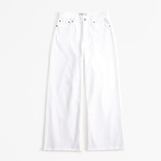 Our classic high rise cropped wide leg jeans in a white wash with a raw-cut hem. This fit features a 10.5” high rise, is relaxed at the waist and hips, and eases into a wide, full-length leg shape with a cropped length. This jean is made from our super light drapey denim fabric, which features a super soft lightweight rigid denim. White Cropped Jeans With Five Pockets And Straight Hem, White Relaxed Fit Flare Jeans For Spring, Cropped Cotton Flare Jeans With Frayed Hem, White Cropped Flare Jeans For Summer, White Cotton Cropped Flare Jeans, White High-rise Flare Jeans For Summer, Chic White Cropped Jeans For Fall, White Cropped Leg Flare Jeans, White Cropped Jeans With Relaxed Fit