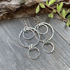 Circles hammered with more circles create a simple yet interesting movement in these statement earrings. Earrings measure 2 3/4" long. Frenchwires are handcrafted in sterling silver. Bubble Earrings, Circle Earrings, Making Jewelry, Just For Me, Statement Earrings, Circles, Silver Necklace, Bubbles, Hoop Earrings