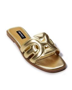 Simply slip on this comfy slide sandal and go, with its flat heel, lightly padded sole, and stylish faux leather upper. Perfect for pairing with your favorite bottoms or a chic sundress. This versatile shoe is a wardrobe must-have in neutral to colorful hues. | Nine West - Gold Yellow - Slide Sandal - 6.0 Yellow Slides, Boston Proper, Chic Sundress, Gold Yellow, Summer Wardrobe, Slide Sandals, Nine West, Slip On Shoes, Sundress