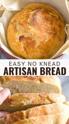 Freshly baked no knead artisan bread with a crisp crust and tender interior, made with just four ingredients. Easy Artisan Bread, No Knead Artisan Bread, Artisan Bread Recipe, Crusty Bread Recipe, Beginners Bread Recipe, Bread Dipping, Bread Dough Recipe, Dutch Oven Bread, Knead Bread Recipe