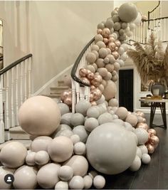 the staircase is decorated with balloons and balls