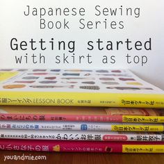 four books stacked on top of each other with the title japanese sewing book series getting started with skirt as top