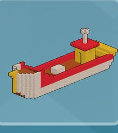 an image of a lego boat floating in the water