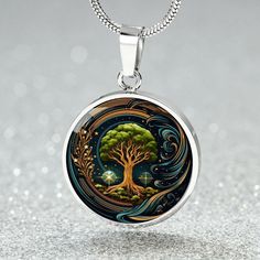 "Tree of Life Necklace is a celestial masterpiece with an intricately designed Tree of Knowledge, symbolizing the interconnectedness of the universe. This personalized charm pendant, reminiscent of the World Tree in astrology, embodies the beauty of galaxy jewelry, making it the perfect celestial gift for any occasion. ➜ Our Tree of Life Jewelry is made of high quality surgical steel with a graphic image that's printed directly onto the steel surface with a shatterproof liquid glass coating and Etched Spiritual Necklaces For Collectors, Spiritual Sun And Moon Design Jewelry Gift, Spiritual Round Necklace With Artistic Design, Spiritual Sun And Moon Jewelry As Gift, Spiritual Round Necklaces With Artistic Design, Spiritual Stainless Steel Jewelry, Spiritual Stainless Steel Jewelry Round Shape, Round Necklace With Artistic Design And Spiritual Style, Round Necklace With Artistic Design For Spiritual Style