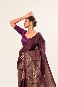 Discover the timeless elegance of our Dark Wine Handwoven Banarasi Silk Saree. Perfect for women who love traditional yet sophisticated attire. Elegant Tussar Silk Blouse Piece For Eid, Elegant Chanderi Festive Blouse Piece, Elegant Chanderi Blouse Piece For Festive Occasions, Elegant Tussar Silk Blouse With Zari Work, Elegant Chanderi Blouse Piece With Zari Weaving, Festive Elegant Tussar Silk Blouse Piece, Elegant Festive Tussar Silk Blouse Piece, Elegant Designer Cotton Silk Saree, Elegant Tussar Silk Blouse Piece