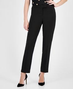 in stock Mid-rise Formal Pants With Belt Loops, Formal Mid-rise Pants With Belt Loops, Elegant Mid-rise Bottoms With Belt Loops, Formal Mid-rise Bottoms With Belt Loops, Elegant Mid-rise Pants With Belt Loops, Elegant Mid-rise Stretch Bottoms, Elegant Stretch Mid-rise Bottoms, Classic Black Business Casual Bottoms, Classic Black Bottoms For Business Casual