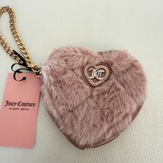 Keep Coins Close By And Organized As You're Out And About In The Compact Convenience Of This Coin Purse. 5'' W X 4''' H X 1'' D Heart Shaped Attached Chain Wristlet Strap Dusty Blush Pink Flash Faux Fur (Front) / Faux Leather ( Back) With Gold Tone Hardware Lined Zip Closure Imported Guaranteed To Be Brand New And 100% Authentic D Heart, Dusty Blush, Wristlet Bag, Purse Pink, Pink Faux Fur, Juicy Couture Bags, Couture Bags, Getting Cozy, Pink Gold