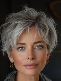 Short Easy Haircuts, Grey Pixie Haircut, Short Hair For Older Women, Easy Haircuts, Hair For Older Women, Grey Blonde Hair, Gray Hair Styles, Layered Pixie, Short White Hair