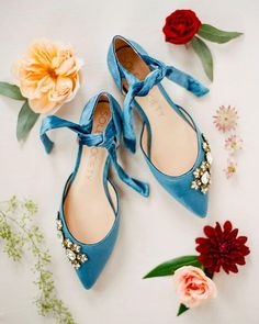 Now these pretty “something blue” stunners will put a Spring in your step!!⁣ .⁣ .⁣ .⁣ Photo: @theganeys | Shoes: @solesociety | Florals: @everaftervintageweddings #blue #justaddsole #shoesdaytuesday  #shoes #shoeaddict #springstyle #shoesoftheday #shoegam Blue Wedding Shoes Flats, Blue Bridal Flats, Bridesmaid Flats Shoes, Blue Flats Wedding, Blue Wedding Flats, Blue Wedding Shoes Low Heel, Blue Wedding Shoes For Bride, Flat Wedding Shoes For Bride, Mormon Fashion