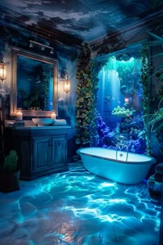 an underwater bathroom with a tub and sink