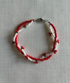 This colored bracelet is handmade from glass beads Cherry Bracelet, Girls Bracelet, Ladies Bracelet, Beaded Bracelet Patterns, Women Bracelet, Bracelet Women, Bracelets Handmade Beaded, Colorful Bracelets, Bracelet Patterns