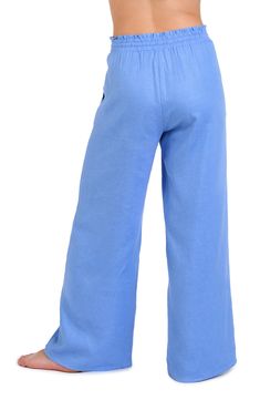 Drawstring ties with goldtone tips bring casual-cool style to these airy smocked-waist pants with breezy wide legs for poolside perfection. 30 1/2" inseam; 27" leg opening; 12 1/2" front rise; 15" back rise (size medium) Elastic/drawstring waist Side-seam pockets 80% rayon, 20% linen Hand wash, line dry Imported Chic Linen Wide Leg Pants With Drawstring, Spring Beach Wide Leg Pants, Solid Color Wide Leg Bottoms For Vacation, Chic Linen Drawstring Bottoms, Solid Wide Leg Bottoms For Vacation, Chic Beach Wide Leg Pants With Drawstring, Chic Wide Leg Beach Pants With Drawstring, Chic Spring Wide Leg Pants With Drawstring, Beach Season Wide Leg Beachwear Pants