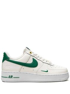 Nike Air Force 1 Low "Malachite - White" sneakers Nike's Air Force 1 Low "Malachite" celebrates the 40th Anniversary of the Air Force 1. This model comes in a Sail, Malachite, white, and metallic gold colour scheme. Here, Sail leather appears across the base, mesh liner and tongue while a dark green tone adorns the Swoosh logos on the sides, AIR branding on the midsole and heel, ‘1’ branding hits the tongue, and ’82-22’ covers the insoles.

Composition

Lining: Fabric 100%

Outer: Leather 100%, Artificial Leather 100%

Sole: Rubber 100%

Product IDs

FARFETCH ID: 19277651

Brand style ID: DQ7658101 Nike Air Force White, Nike Air Force Men, White Sneakers Nike, Tenis Air Force, Fashion Shoes Heels, Nike T, Green Sneakers, Nike Air Force Ones, Nike Air Force 1 Low