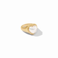 A classic golden signet ring featuring a gemstone heart enhanced with twisted wire detail and set into a tapering shank. Classic Heart Cut Rings With Heart Charm, Classic Yellow Gold Ring With Heart Charm, Elegant Heart-shaped Signet Ring For Formal Occasions, Elegant Heart-shaped Tarnish Resistant Ring, Elegant Heart-shaped Ring Tarnish Resistant, Elegant Heart-shaped Ring, Elegant Rings With Heart Charm, Elegant Open Ring With Heart Charm, Heart Signet Ring