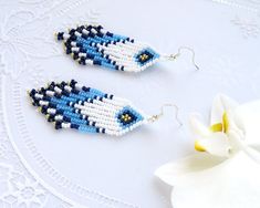 Long Navy Blue Earrings Long Tassel Earrings Beaded Earrings - Etsy Blue Tassel Earrings With Round Beads, Blue Beaded Fringe Tassel Earrings As Gift, Blue Fringe Earrings As Gift, Blue Tassel Drop Earrings For Gift, Blue Fringe Earrings For Gift, Gift Beaded Tassel Earrings With Round Beads, Beaded Fringe Drop Earrings As Gift, Fringe Earrings With Round Beads As Gift, Tassel Beaded Drop Earrings As Gift