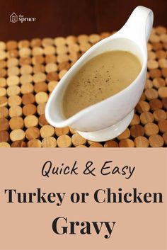 quick and easy turkey or chicken gravy in a white gravy boat