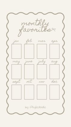 a printable calendar with the words, months and dates in white on a beige background