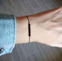 Black Tourmaline Bracelet With Rose Gold Beads Real Black - Etsy Minimalist Beaded Bracelets With Adjustable Length, Minimalist Adjustable Friendship Bracelets, Black Minimalist Beaded Bracelet With Adjustable Cord, Black Dainty Friendship Bracelets As Gift, Dainty Black Friendship Bracelets As Gift, Dainty Black Friendship Bracelets For Gifts, Minimalist Resizable Beaded Bracelets, Minimalist Rose Gold Bracelets With Adjustable Length, Minimalist Rose Gold Bracelet With Adjustable Length