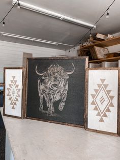 Bull & Simple Aztec Wood Wall Art | 3 Piece Set Intricate Sketches, Aztec Wood Wall Art, Wall Art 3 Piece, Aztec Wall Art, Wooden Artwork, Bedroom Bathroom, Wall Spaces, White Wash, Real Wood