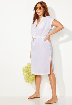 Sun Breeze Gauze Dress Cover Up | Swimsuits For All Summer Linen V-neck Dress For The Beach, Casual Beach Dress For Resort Season, Casual Resort Season Beach Dress, Casual Linen V-neck Beach Dress, Cotton Beachwear Cover-up For Day Out, Casual Beach Dress With Relaxed Fit For Vacation, Casual Relaxed Fit Beach Dress For Vacation, Casual Relaxed Fit Beach Dress For Beach Season, Summer Cotton Beach Dress