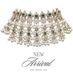 Delve into the mesmerizing and ethereal ensemble curated especially for your big day! Charming set beautifully laced with emerald stones, depicting the sparkle of a thousand stars with CZ stone and inheriting classic grace with white pearl detailing. The set includes a necklace a matching maang teekah, a jhoomar/passa and a pair of beautiful jhumkey earrings with saharay. Approximate earrings length is 3". Please click on the video for a detailed view of the product. Designed over high-quality b Elegant Green Celebration Sets, Elegant White Pearl Sets, Opulent White Jewelry For Wedding, Elegant Festive Pearl Bridal Sets, Elegant Pearl Bridal Sets, Elegant Festive Bridal Sets With Pearls, Elegant Emerald Bridal Necklace For Festive Occasions, Elegant Bridal Emerald Necklace For Festive Occasions, Elegant Pearl Bridal Sets For Reception