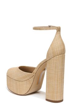 Crafted with a beachy woven texture, this vacay-ready sandal will have you striding in style with its sky-high platform and glinting silvertone details. 5 1/2" heel; 2" platform (size 8.5) Textile upper/synthetic lining/rubber sole Imported Neutral Tone Heels For Beach Vacation, Natural Heels For Vacation Beach Season, Natural Heels For Beach Season Vacation, Natural Heels For Beach Vacation, Summer Heels For Beach Season In Natural Color, Natural Color Summer Heels For Beach Season, Natural-colored Summer Heels For Beach Season, Summer Beach Season Natural Heels, Beige Woven Sandals For Beach Season