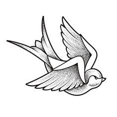 a black and white drawing of a bird flying