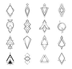 different geometric shapes are shown in black and white, with one line drawn on the side