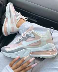 blush pink coffin nails, ombre pink nails, white sneakers, white nike air force one, nike air force one Nike Blazer Outfit, Sepatu Air Jordan, Wallpaper Nike, Trendy Shoes Sneakers, Air Max 270 React, Nike Shoes Air Max